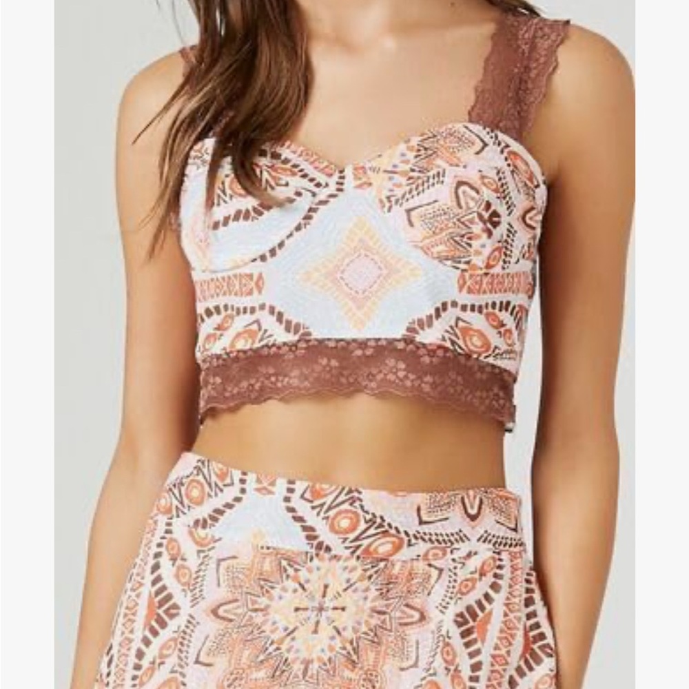 Forever 21 Brown and Orange Patterned Crop Top